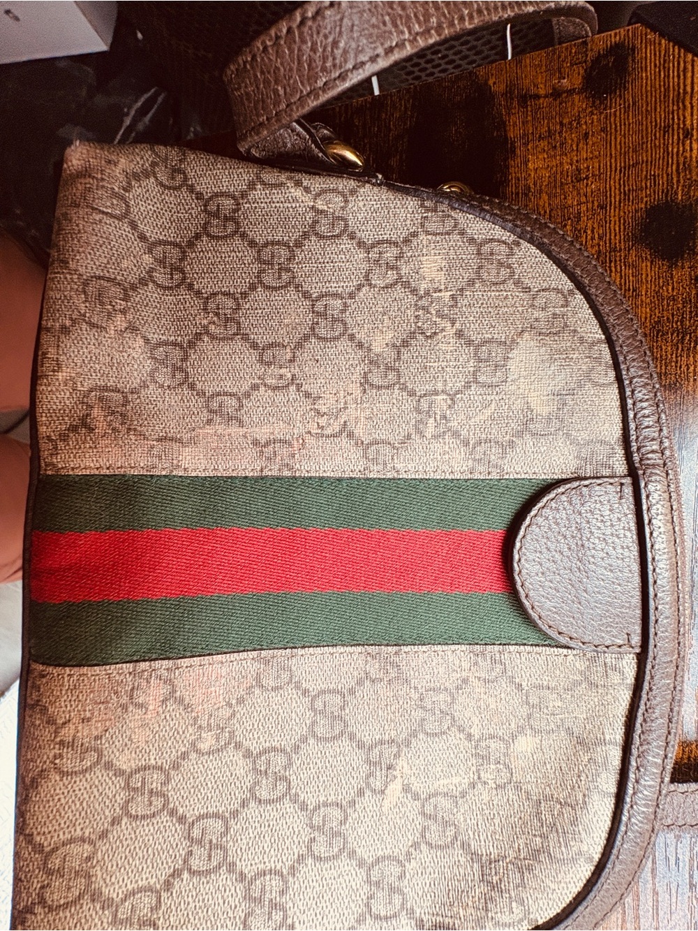 Gucci Ophidia Small Shoulder Bag GG Supreme Web Stripe Brown Leather As-Is - Picture 4 of 11
